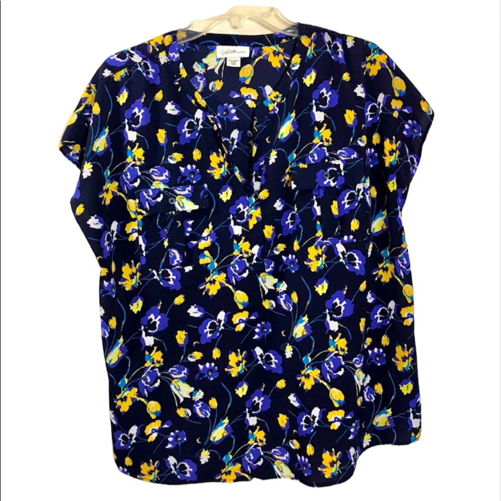 Jaclyn Smith Collection XL navy blue yellow flowers floral shirt